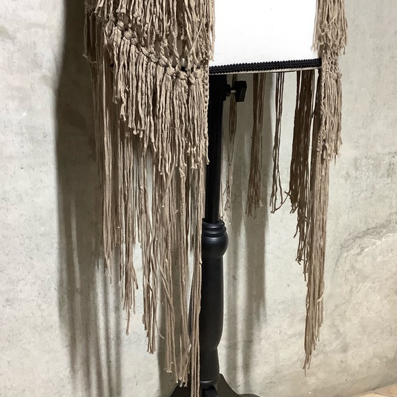 🍒 FRINGE VEST CROCHET NET MIDI DUDSTER BOHO CHIC TAN BOHEMIAN COUTURE COVER - Picture 7 of 9